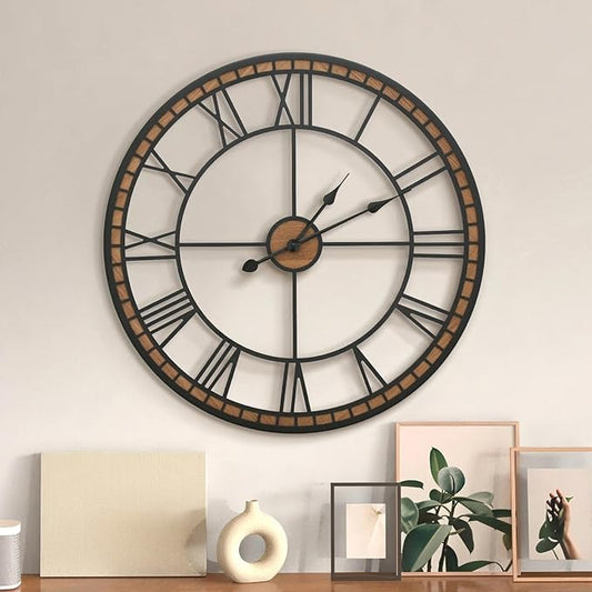 Micasso Large Farmhouse Wall Clock: 24 inch Modern Metal Black