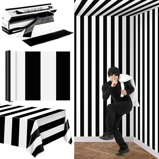 Kochorie 100 Ft x 54 Inch Black & White Striped Tablecloth Roll