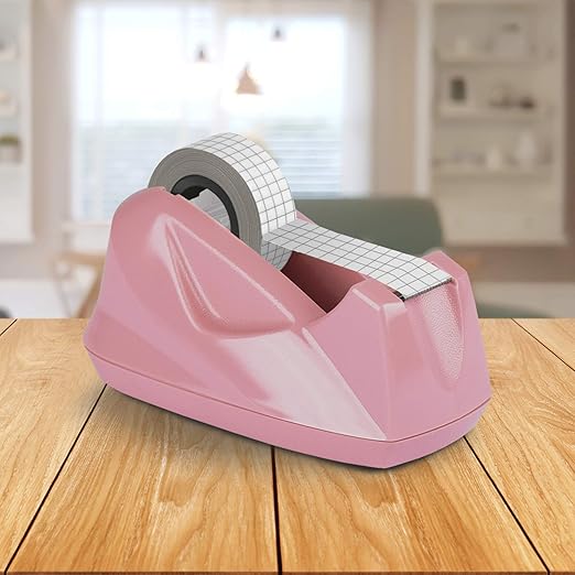 Acrimet Premium Desktop Tape Dispenser, Plastic, Non-Skid Base (Heavy Duty) (Pink Color)