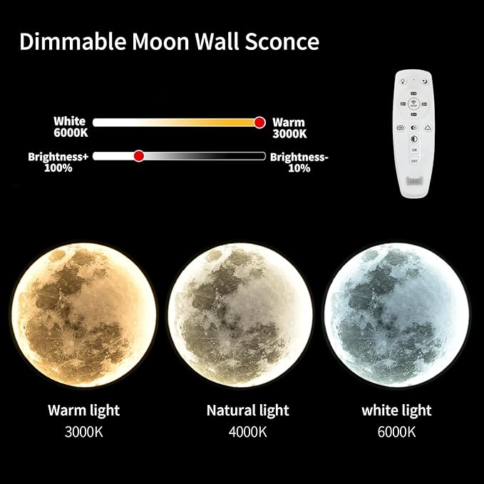 QIYIMEILUX Large Moon Wall Sconce Plug in Modern LED Dimmable Wall Light