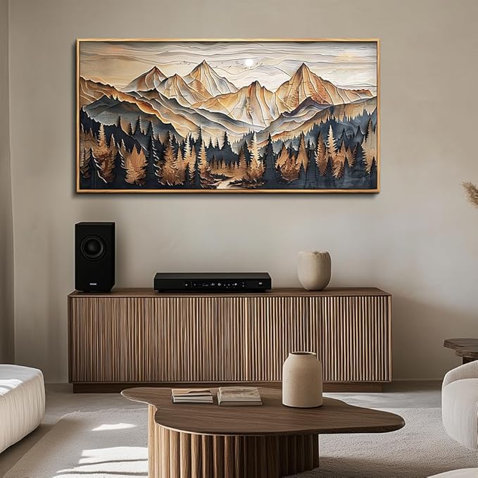 Wood Farmed Canvas Wall Art For Living Room Large Wall Decor For Office Bedroom Decorations Mountain Landscape Pictures Abstract Painting Artwork Room Wall Mural Aesthetic Home Decor 30x60 In