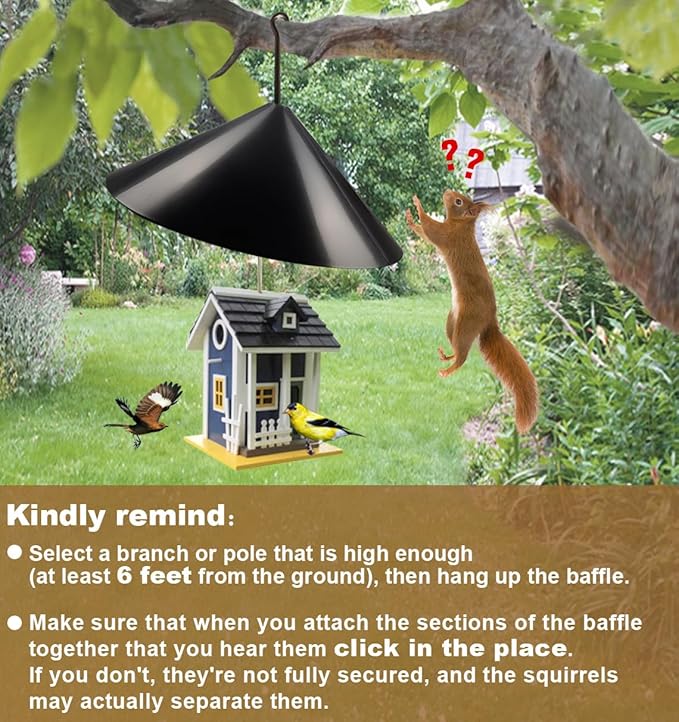 Garbuildman Squirrel Baffle for Bird Feeder Pole, Outside Hanging Mount Bird House Guard for Outdoor Shepherd’s Hook,19 Inch Diameter, 1 Pack