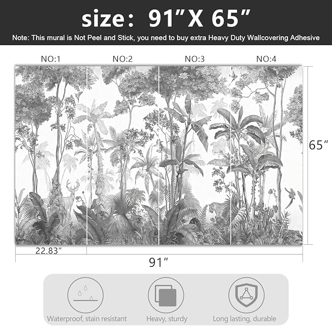 -Grey Jungle Botanical Animal Banana Leaf Fabric Wallpaper Living Room Tropical