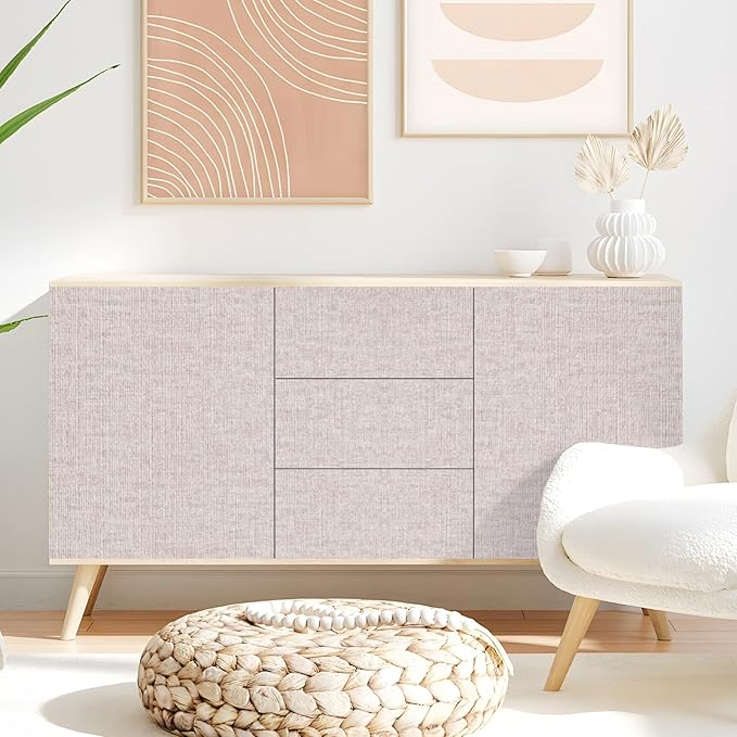 Beige Grasscloth Peel and Stick Wallpaper, Modern Textured Wallpaper 15.75inch