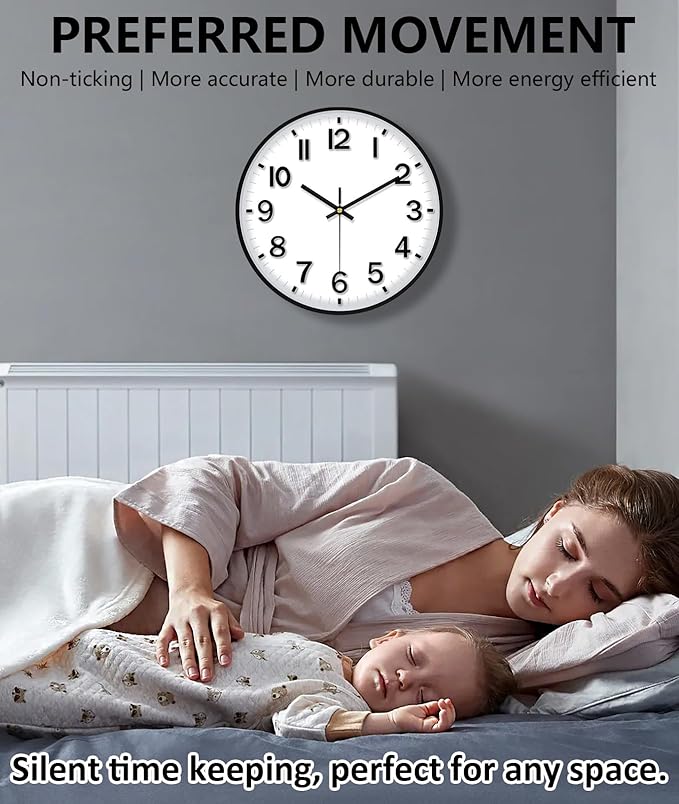 Wall Clocks Battery Operated, 12 Inch Non Ticking Digital Wall Clock, Silent
