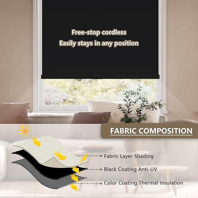 SUNOFF Cordless Blackout Roller Shades Blinds