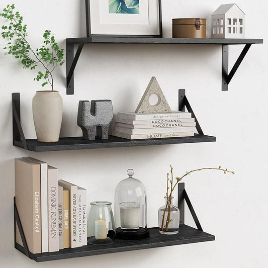 Forbena Large Floating Shelves for Wall 24 Inch Long Set of 3, 8 in Deep Wall