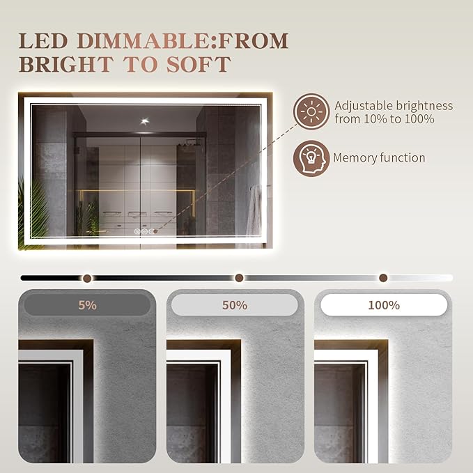 EOGOW LED Bathroom Mirror with Lights, 3 Colors Bathroom Mirror, Wall Mounted