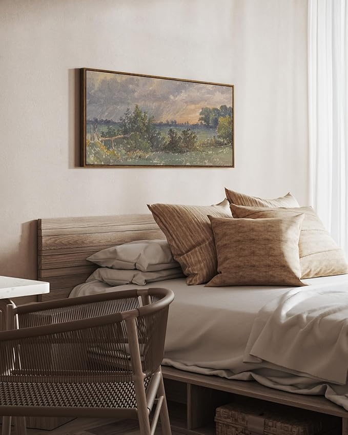 InSimSea Extra Large Framed Vintage Wall Art, Living Room Country Farmhouse Decor, Watercolor Cloud under Sky Landscape Canvas Prints, Scenery Long Picture for Bedroom Above of Bed,20x40inch