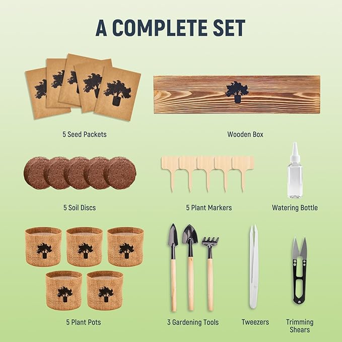 Bonsai Tree Kit - Complete Indoor Bonsai Starter Kit with 5 Unique Tree Seeds, Bonsai Tools - DIY Gardening Gift for Adults Women Men, Mom, Her, Friend (5 Bonsai Trees)