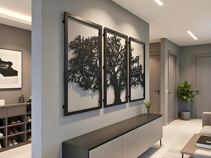 VAILLA Tree of Life Wall Art Decor Set of 3 Wall Hanging Sculpture Modern Wall