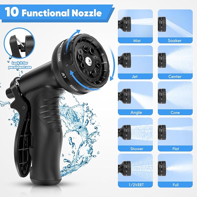 Itsonestep Garden Hose 100 FT, Metal Stainless Steel Water Hose with 10 Function Nozzles, No Kinks, Flexible Hose, Lightweight, Puncture Proof, Heavy Duty Hose for Yard and Outdoor, Silver