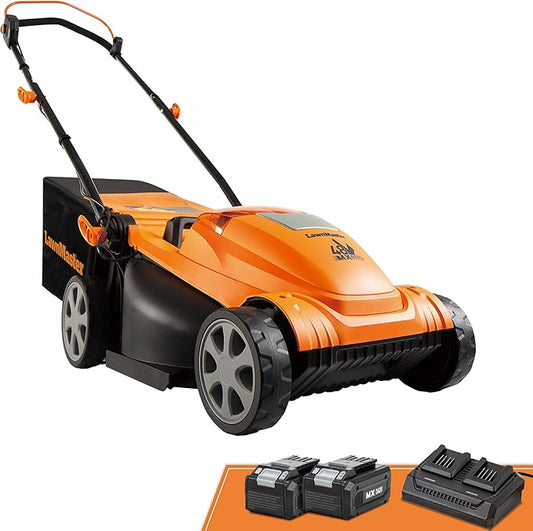 LawnMaster Lawn Mower, Brushless Cordless Lawn Mower 48V MAX 15-inch with 2X24V MAX 4.0Ah Battery and a Dual Charger-CLMF4815E