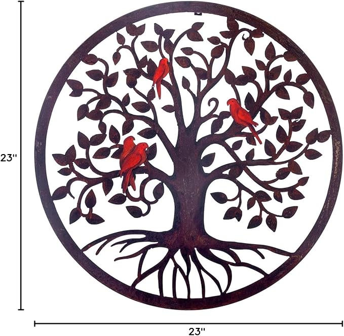 CHINDEUISYUT 23 Inches Tree of Life Wall Art Metal, Large Metal Tree of Life Wall Decor Wall Hanging for Living Room Bedroom Garden Porch Patio Office Home Decor, 23in x 23in x 0.88 in