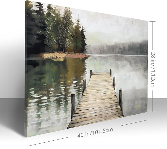 Nature Landscape Large Wall Art Canvas Picture，Horizontal Dock Forest Artwork
