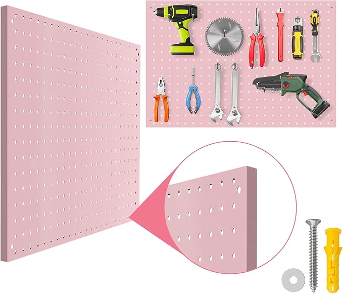 Peg Board, 3 Pack Metal Pegboard Panels Pink Pegboards Wall Organizer