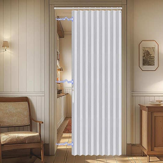 AJAZZ 100% Blackout Accordion Doors Interior Magnetic Door Curtain Closet Door