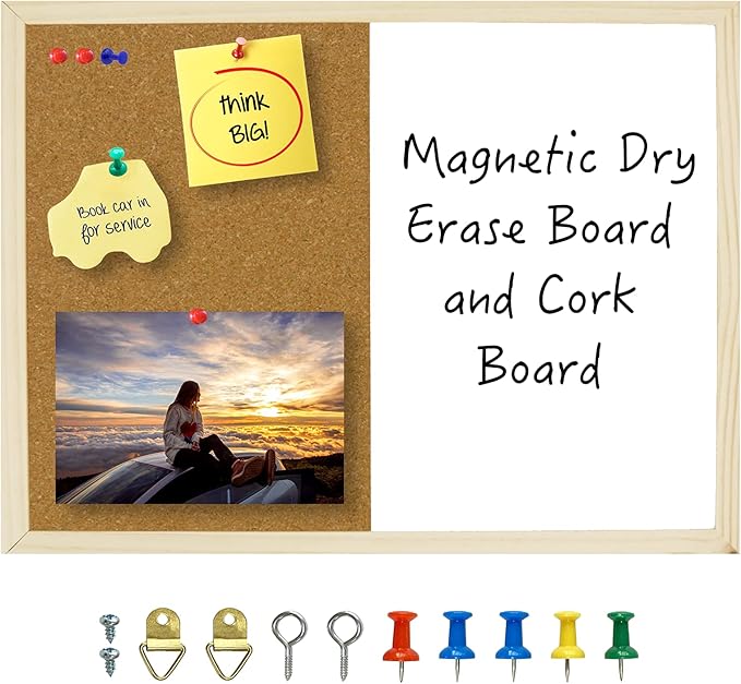 OWLKELA Dry Erase Cork Board 16.5"x12.6", Notice Pin Board, Memo Board