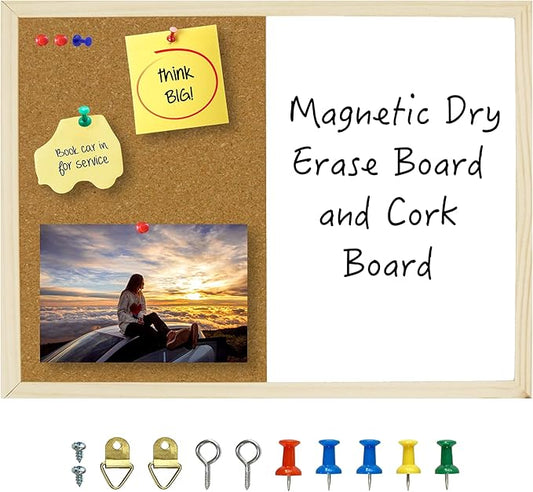 OWLKELA Dry Erase Cork Board 16.5"x12.6", Notice Pin Board, Memo Board