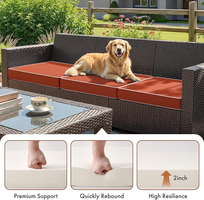 MIULEE Orange Outdoor Bench Cushion Set of 1, 48x18x3 Inch Waterproof Patio Seat Cushions for Swing and Outdoor Furniture Couch Sofa, 3 Year Color Fastness High Density Foam with Adjustable Ties