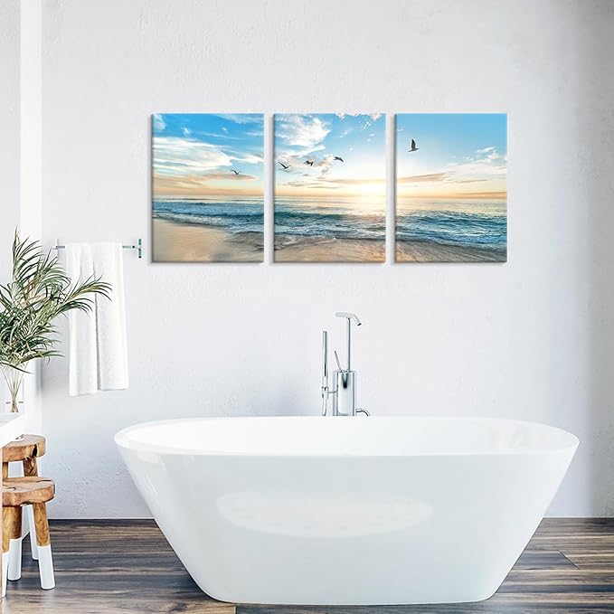 Goldfoilart Ocean Beach Sunset Canvas Wall Art