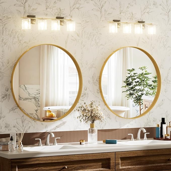 VooBang 24 inch Round Bathroom Mirror, Living Room, Hanging or Leaning