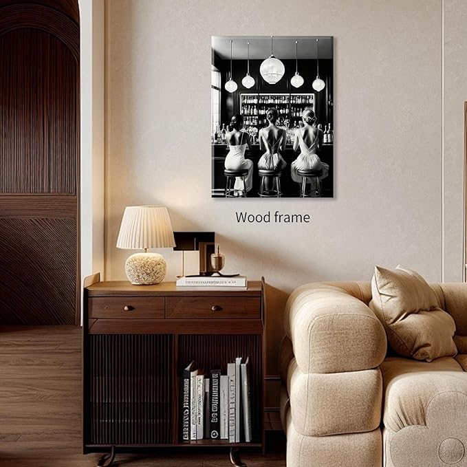 Vintage Black and White Framed Wall Art Trendy Women Drink Cocktail Posters