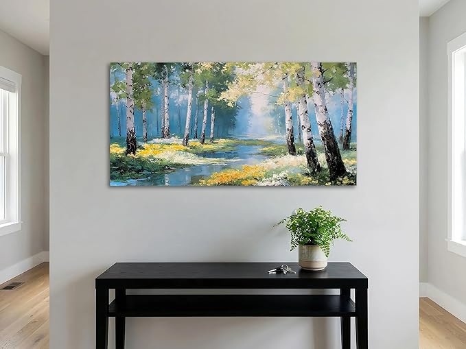Ardemy Birch Forest Stream Canvas Wall Art, Calming Nature Scenery