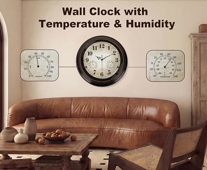 Vintage Wall Clock 16 Inch Quartz Silent Non-Ticking Analog Clock