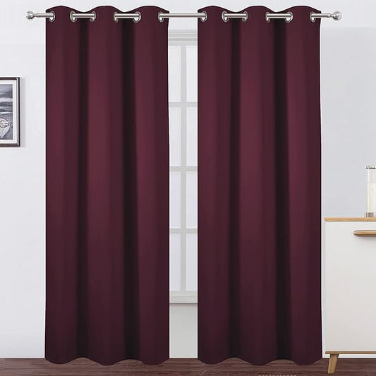 LEMOMO Burgundy Red Thermal Blackout Curtains/38 x 84 Inch/Set of 2 Panels Room