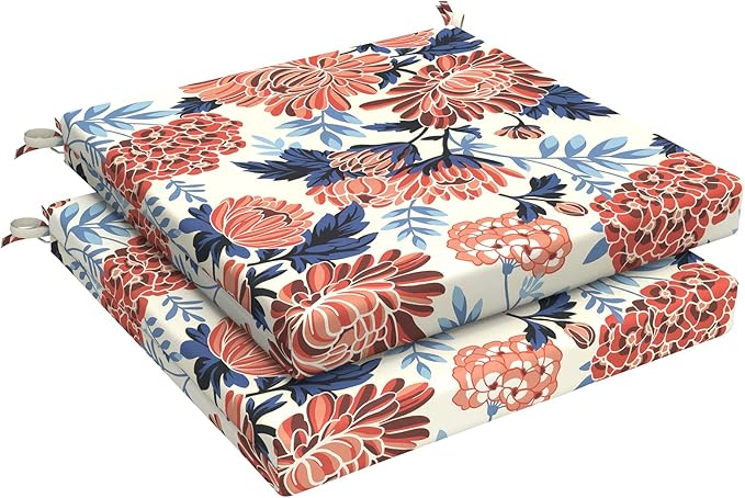 LVTXIII Outdoor Chair Cushions, Water Repellent Patio Furniture Cushions Outdoor Chair Pads with Ties for Dining Chairs and Garden Furniture, 19"x19"x2" Set of 2, Red Chrysanthemum