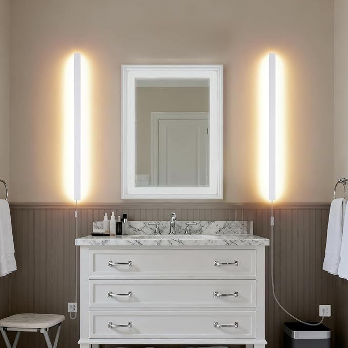 KELUOLY Modern Plug in Long Wall Sconce, 39.3" White Matte LED Wall Lights