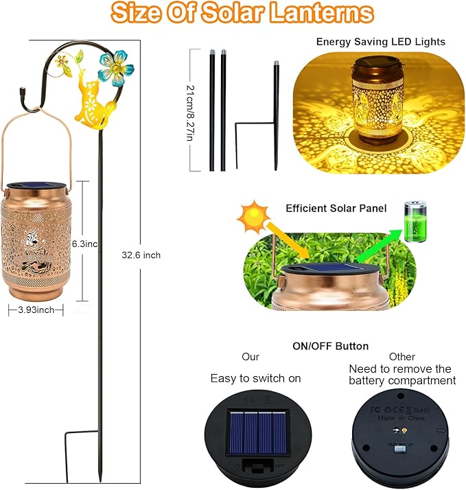 Cat Solar Lanterns Outdoor Waterproof Solar Garden Decor, Birthday Gifts for Mothers Day Women Mom Grandma, Metal Hanging Lights with Shepherd Hook for Outside Yard Patio Pathway Backyard Porch