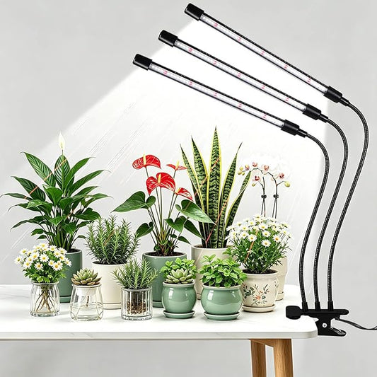Black Grow Lights for Indoor Plants, 126LEDs Clip Plant Lights, Full Spectrum LED Plant Growing Lamps with Flexible Gooseneck, 4/8/12/18H Timer, 3 Spectral Modes, 10 Dimmable Levels, 3 Head 1 Pack