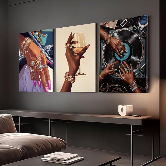 YFvrPt Black Woman Wall Art Set of 3, Trendy African American Women Wall Decor