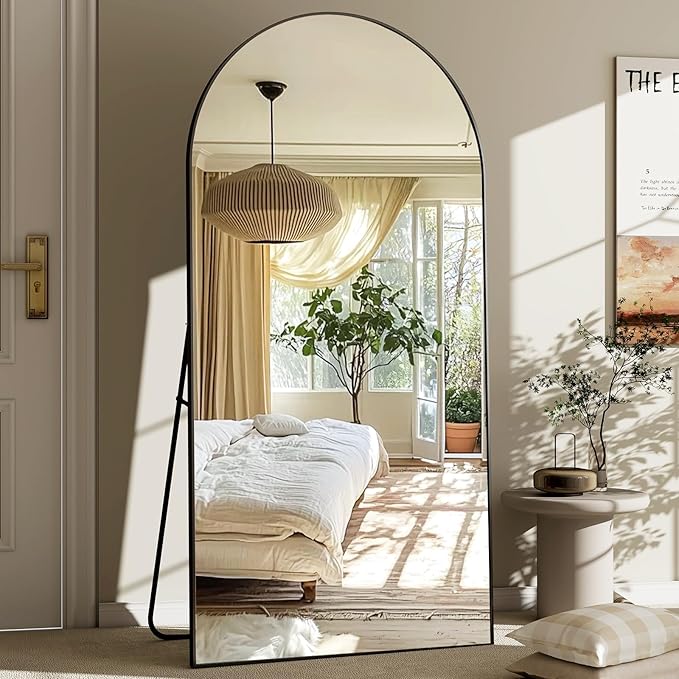 GLSLAND-30x71 inch Wall Mount Arched Full Length Mirror-Aluminum Alloy Frame