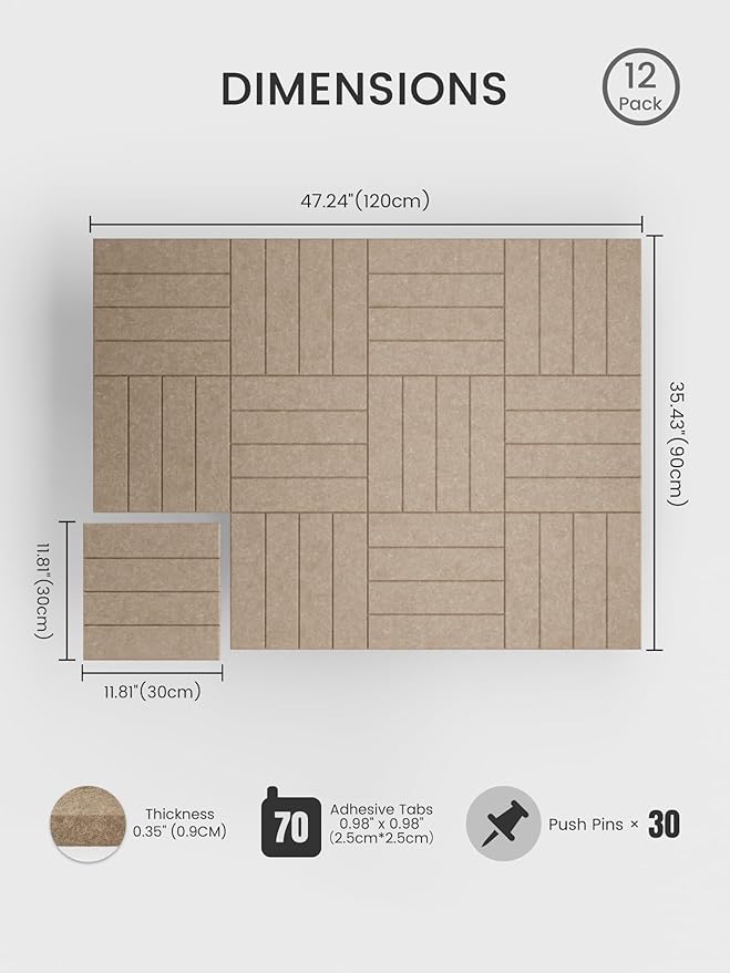 Bumusty Large Cork Board Alternative-48 x 36" Felt Bulletin Board Tiles