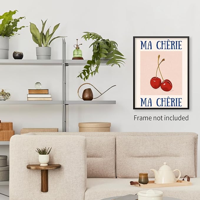 jkahh Funky Cherry Wall Art Vintage Red Blue Aesthetic Poster Trendy Ma Cherie
