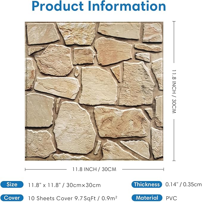 COMSTICKC 3D Faux Stone Wall Panel Peel and Stick Wall Covering, Ultra-Light