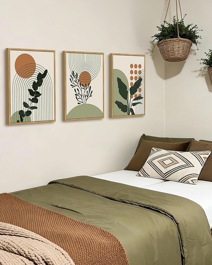 PHOPAGO Boho Plant Wall Art Green Botanical Bohemain Framed Wall Printing