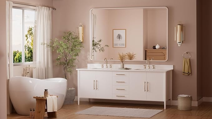 TETOTE White Framed Mirror for Bathroom 60 x 36 Metal Frame Wall Mounted