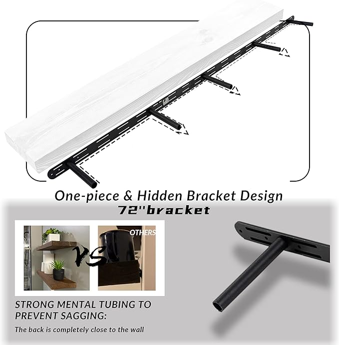 Floating Shelves 72 Inch Long 8" Deep Set of 2, Heavy Duty Wood Wall Mounted