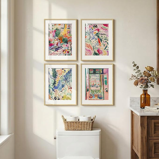 Framed Matisse Wall Art Set of 4, Colorful Abstract Landscape Wall Painting