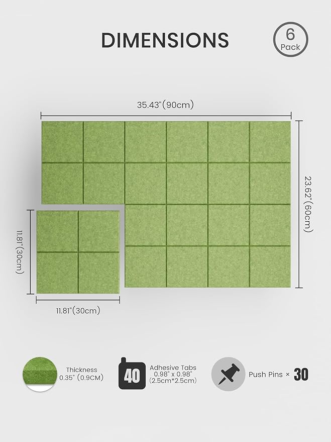 Bumusty Large Felt Bulletin Board, 30 Push Pins, 40 Adhesive Tabs, Kelly Green