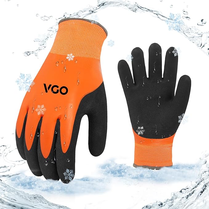 Vgo... 0Â°C/32Â°F Winter Double Lined Work Gloves for Men,Cold Storage,Freezer Use,Rubber Latex Coated,Touchscreen(XL,Orange,RB2172FL)