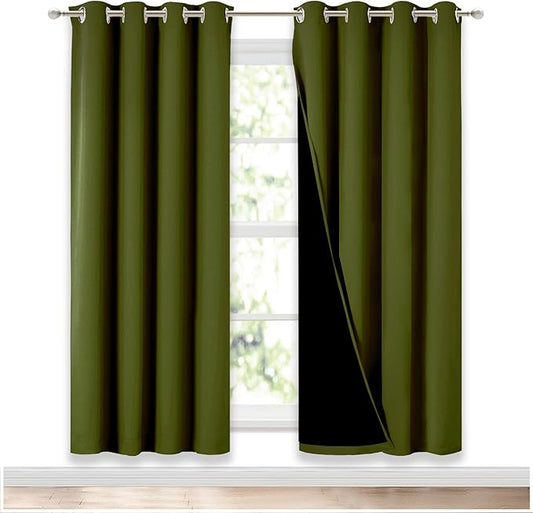 NICETOWN 100% Blackout Window Curtain Panels, Olive Green, 2 Pieces, 52-inch