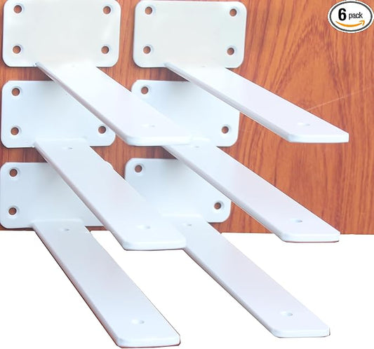 6 Pack - 10 inch White Hidden L Shelf Bracket Iron Floating Shelf Brackets