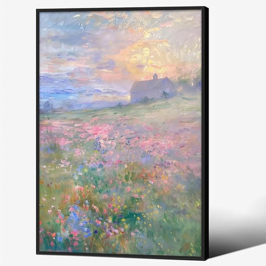 Pastel Nature Floral Poster Vintage French Country Landscape Wall Art Colorful