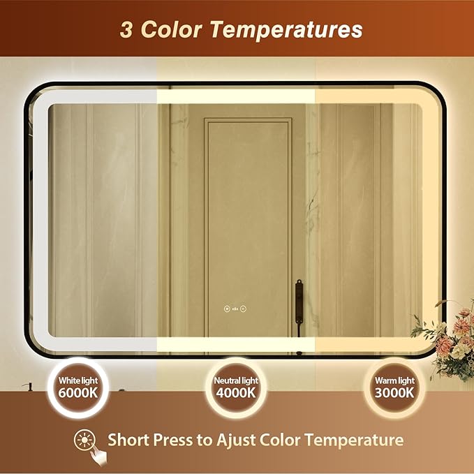 32x55 Inch Black Framed LED Bathroom Mirror