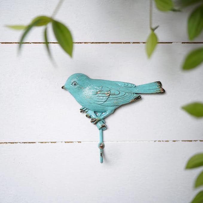 SOFFEE DESIGN Set of 4 Vintage Metal Birds Wall Coat Hooks, Heavy Duty Hangger